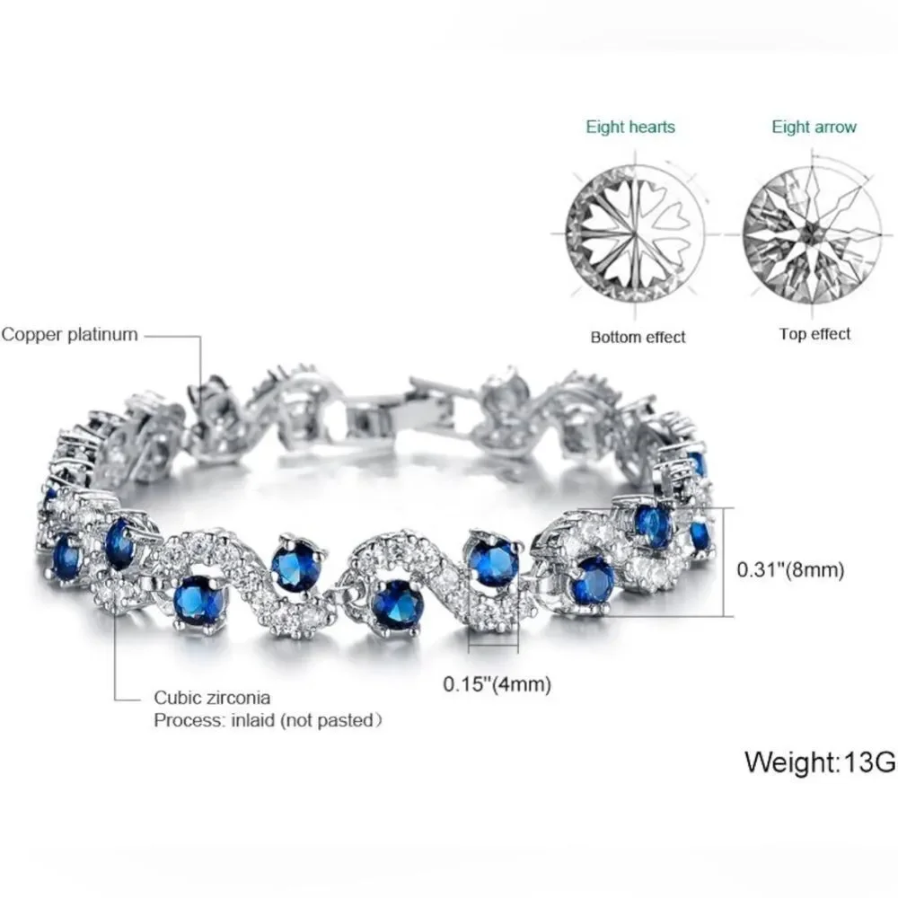 Platinum Plated Blue Cubic Zirconia Bangle Bracelet for Women